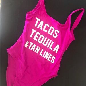 TACOS TEQUILA and TAN LINES NEON PINK ONE PIECE